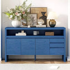 60 Storage Cabinet Buffet Sideboard with 3 Doors, 3 Drawers and Open Shelf, Accent Entryway Console Table navy blue
