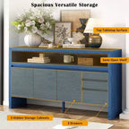 Buffet de rangement de 152 cm avec 3 portes, 3 tiroirs et une étagère ouverte, console d'entrée bleu marine