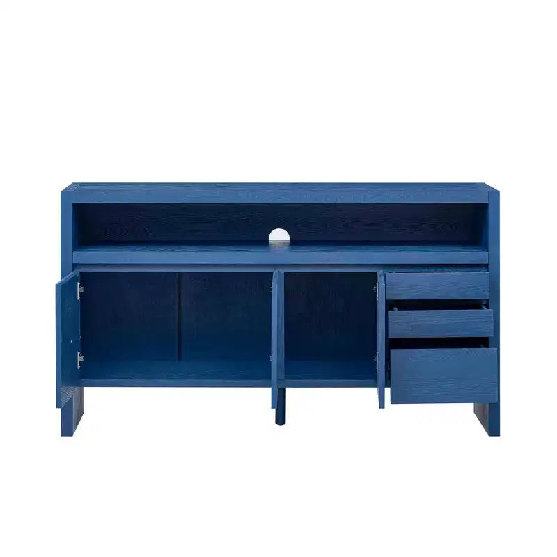 Buffet de rangement de 152 cm avec 3 portes, 3 tiroirs et une étagère ouverte, console d'entrée bleu marine