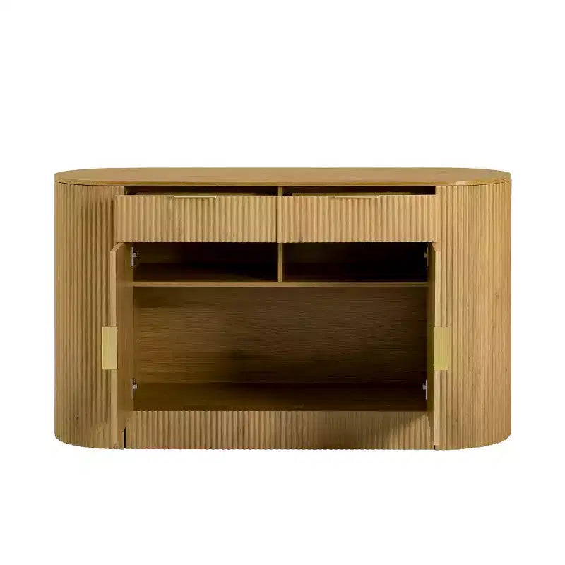 Credenza moderna ed elegante da 140 cm con ante laterali curve, mobile contenitore grande per sala da pranzo, soggiorno o ingresso - Panipeachy