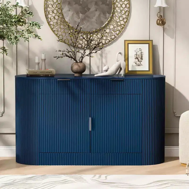Credenza moderna ed elegante da 140 cm con ante laterali curve, mobile contenitore grande per sala da pranzo, soggiorno o ingresso - Panipeachy