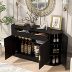55 Modern Sleek Sideboard Buffet Cabinet with Curved Side Doors, Large Storage Cabinet for Dining Room, Living Room, or Entryway-Panipeachy