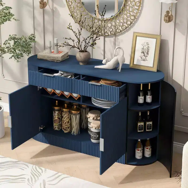 Buffet moderne et épuré avec portes latérales incurvées, grand meuble de rangement pour salle à manger, salon ou entrée - Panipeachy