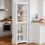 Meuble d'angle, meuble de rangement d'angle de salle de bain moderne de 65 po avec portes vitrées et étagères réglables, vitrine à 5 niveaux, économiseur d'espace pour la maison