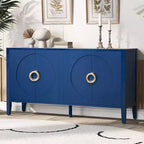 Modern Farmhouse Sideboard Buffet Cabinet, Kitchen Storage Cabinet With Adjustable Shelves And 4 Doors, Coffee Bar Cupboard Navy Blue