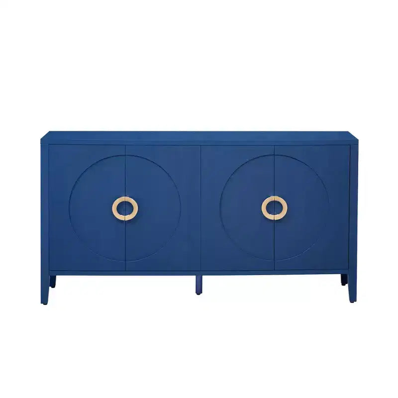 Buffet de ferme moderne, meuble de rangement de cuisine avec étagères réglables et 4 portes, armoire de bar à café bleu marine