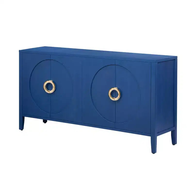 Buffet de ferme moderne, meuble de rangement de cuisine avec étagères réglables et 4 portes, armoire de bar à café bleu marine