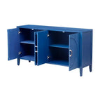 Buffet de ferme moderne, meuble de rangement de cuisine avec étagères réglables et 4 portes, armoire de bar à café bleu marine