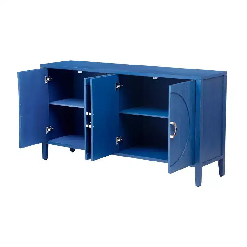 Buffet de ferme moderne, meuble de rangement de cuisine avec étagères réglables et 4 portes, armoire de bar à café bleu marine
