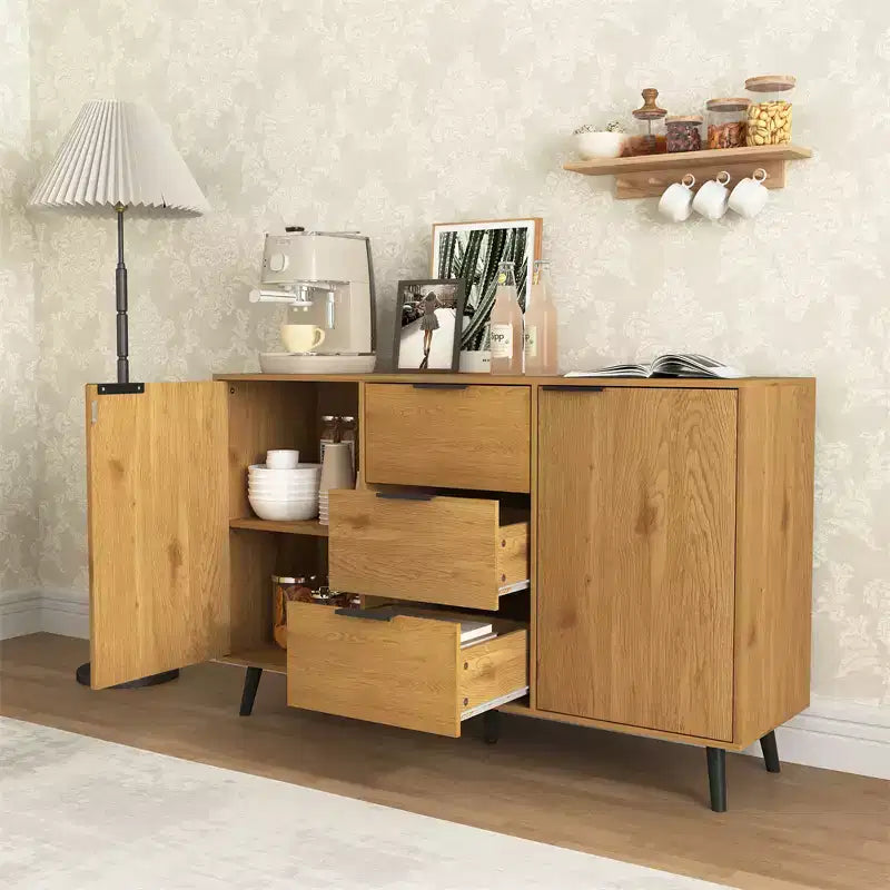 Credenza con mobile contenitore, mobile bar in legno, mobile consolle con 3 cassetti e 1 anta, credenza da cucina naturale