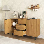 Credenza con mobile contenitore, mobile bar in legno, mobile consolle con 3 cassetti e 1 anta, credenza da cucina naturale