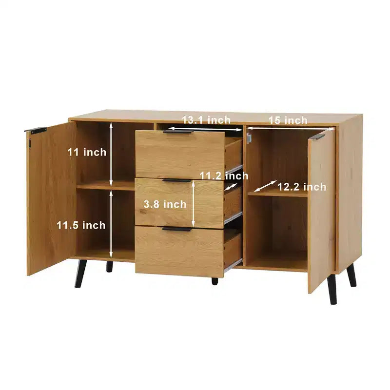 Credenza con mobile contenitore, mobile bar in legno, mobile consolle con 3 cassetti e 1 anta, credenza da cucina naturale