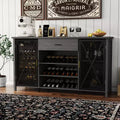 71 Coffee Bar Cabinet with Fridge Space, Wine Rack, Drawers for Kitchen & Dining Room, Modern Wood Metal Design-Black