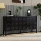 Credenza Madia con Contenitore, Mobile Bar da Caffè in Legno, Armadietto Contenitore Consolle con 4 Ante dal Design Circolare Geometrico, Credenza Nera