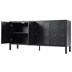 Credenza Madia con Contenitore, Mobile Bar da Caffè in Legno, Armadietto Contenitore Consolle con 4 Ante dal Design Circolare Geometrico, Credenza Nera