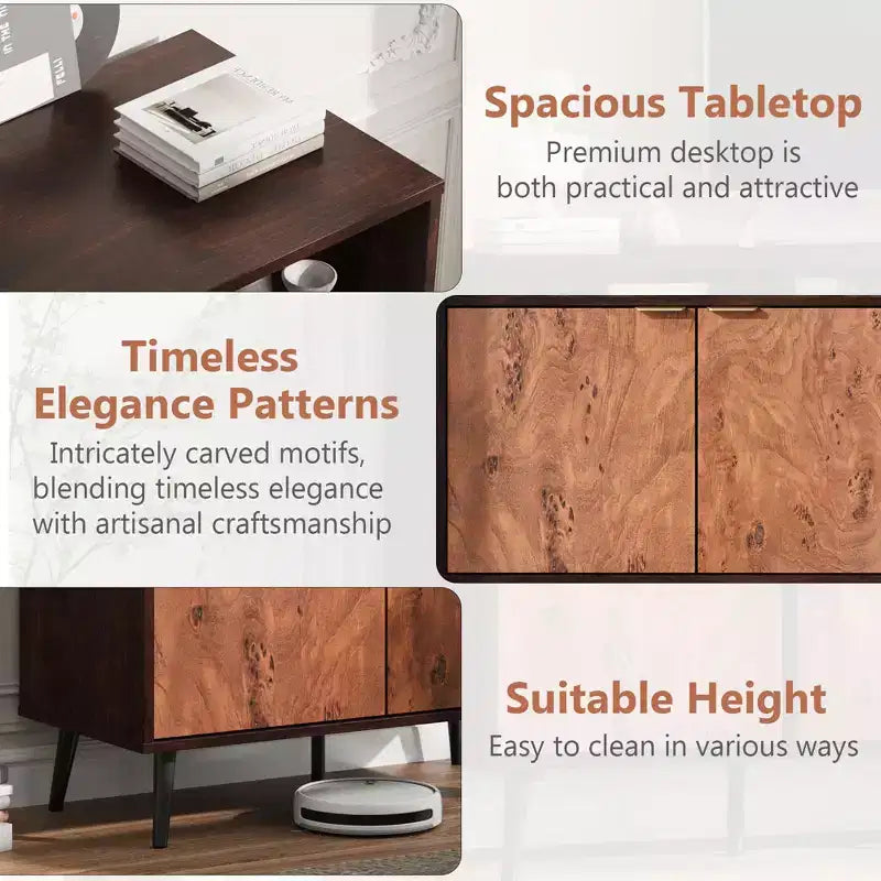Credenza a buffet con contenitore, credenza a buffet rustica con 2 ripiani, armadietto per stazione caffè per sala da pranzo, soggiorno