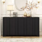 Exquisite four-door sideboard, adorned with intricate linear embellishments and luxurious multi-layered pine veneer design elements Black