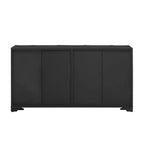Squisita credenza a quattro ante, impreziosita da intricati abbellimenti lineari e lussuosi elementi di design in multistrato di pino impiallacciato nero