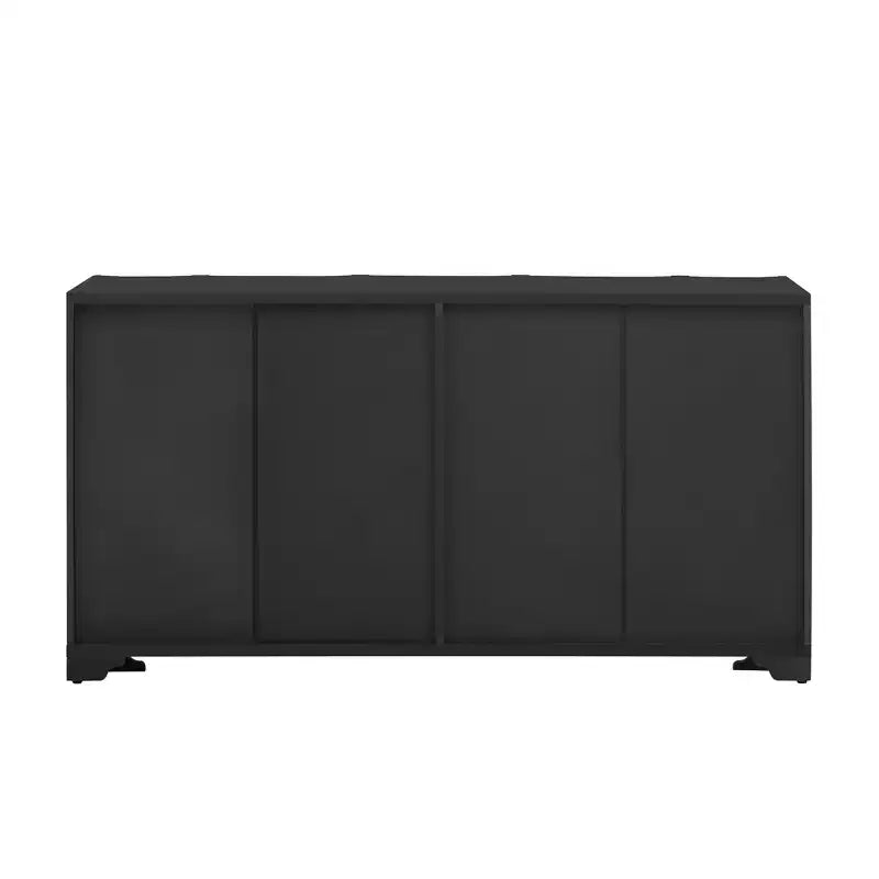 Squisita credenza a quattro ante, impreziosita da intricati abbellimenti lineari e lussuosi elementi di design in multistrato di pino impiallacciato nero