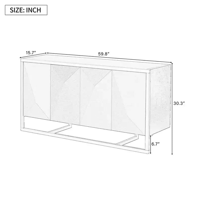 Credenza a buffet, mobile da cucina in legno con buffet per caffè, mobiletto con 4 ante e gambe in metallo uniche