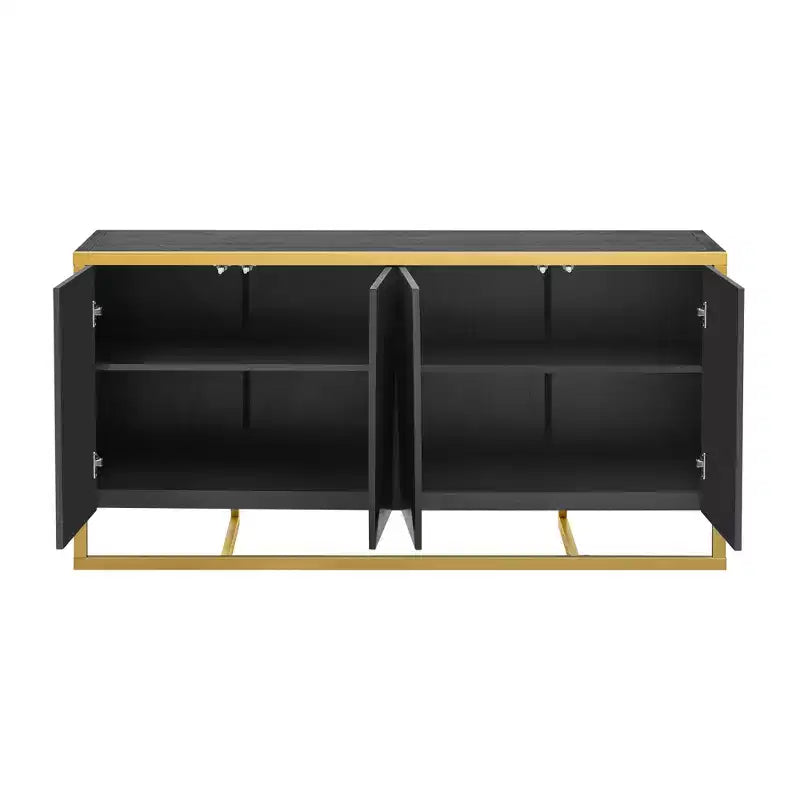 Credenza a buffet, mobile da cucina in legno con buffet per caffè, mobiletto con 4 ante e gambe in metallo uniche
