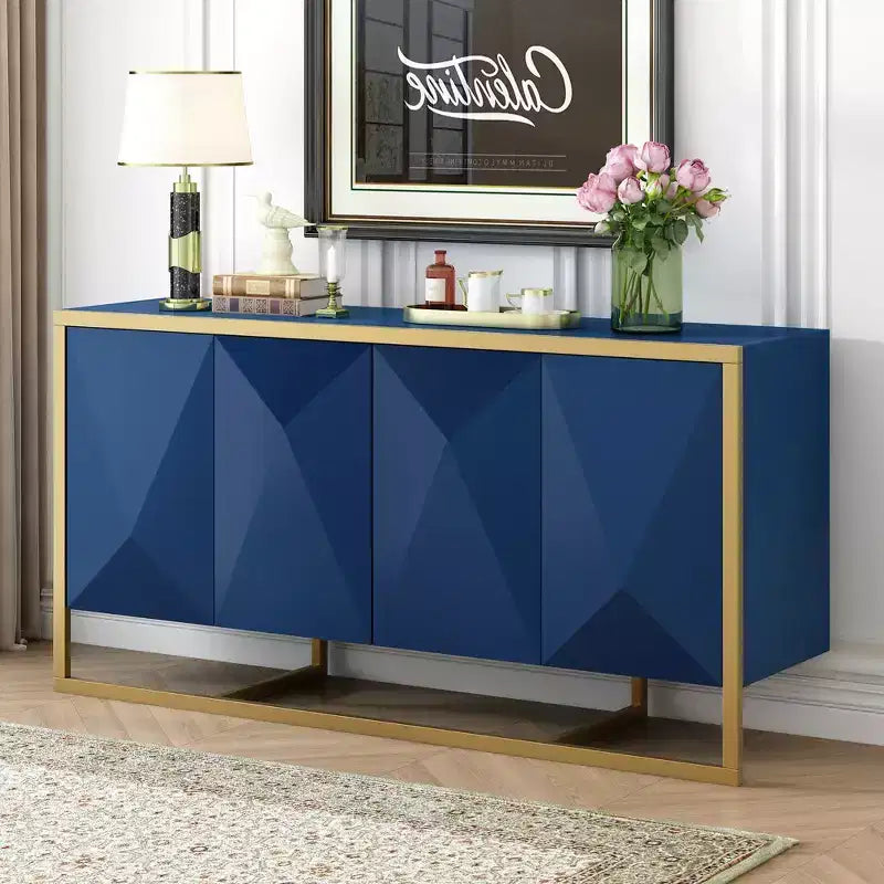 Meuble buffet en bois, buffet de cuisine pour café, meuble de rangement avec 4 portes et pieds métalliques uniques