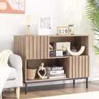 Fluted Cabinet with Storage, Mid Century Sideboard Buffet Cabinet with Door & Metal Legs, Console Sofa Table for Living Room Hallway