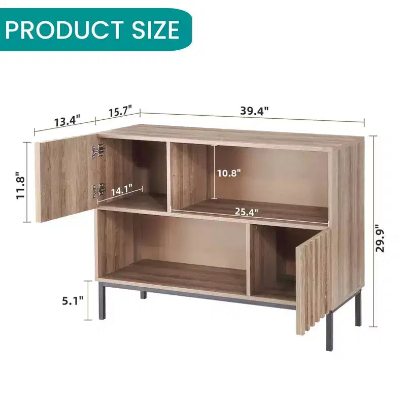 Credenza scanalata con spazio contenitivo, credenza buffet Mid-Century con ante e gambe in metallo, tavolo consolle per soggiorno e corridoio