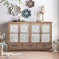 Vintage 59 Sideboard Buffet Cabinet with Storage, Farmhouse Accent Credenza, French Country Cabinet with Carved Doors, Natural Wood