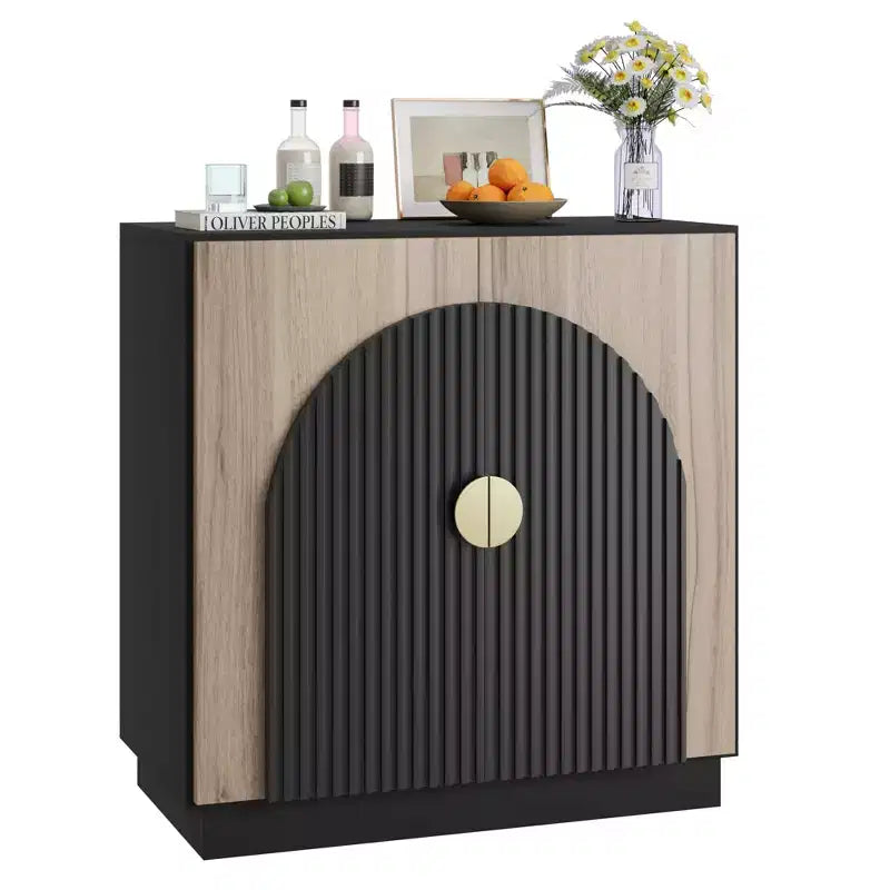 Credenza buffet Mid-Century Modern con design scanalato e ante ad arco, mobile contenitore per sala da pranzo, soggiorno, cucina, ripiani regolabili