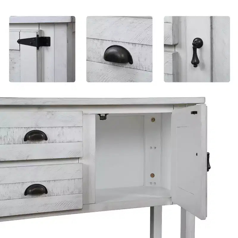 TUYOHW 48 Mobile Credenza Consolle in Legno Massello di Pino, Armadietto con 2 Cassetti, 2 Ante, Ripiano Inferiore, Madia per Cucina, Sala da Pranzo
