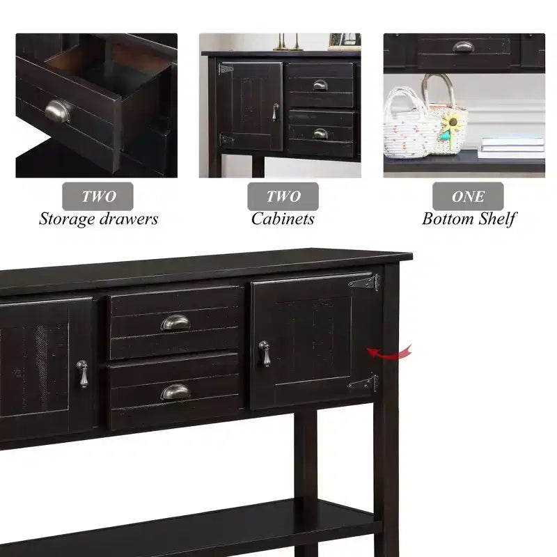 TUYOHW 48 Mobile Credenza Consolle in Legno Massello di Pino, Armadietto con 2 Cassetti, 2 Ante, Ripiano Inferiore, Madia per Cucina, Sala da Pranzo
