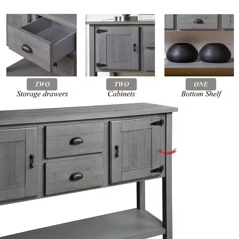 TUYOHW 48 Mobile Credenza Consolle in Legno Massello di Pino, Armadietto con 2 Cassetti, 2 Ante, Ripiano Inferiore, Madia per Cucina, Sala da Pranzo