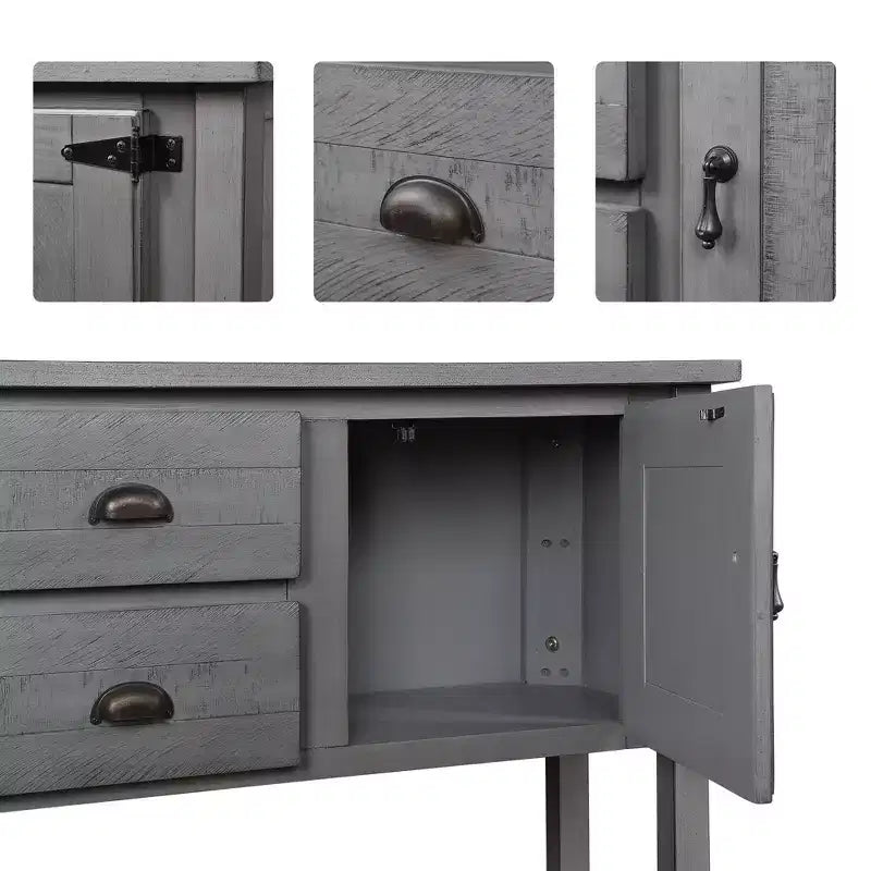 TUYOHW 48 Mobile Credenza Consolle in Legno Massello di Pino, Armadietto con 2 Cassetti, 2 Ante, Ripiano Inferiore, Madia per Cucina, Sala da Pranzo
