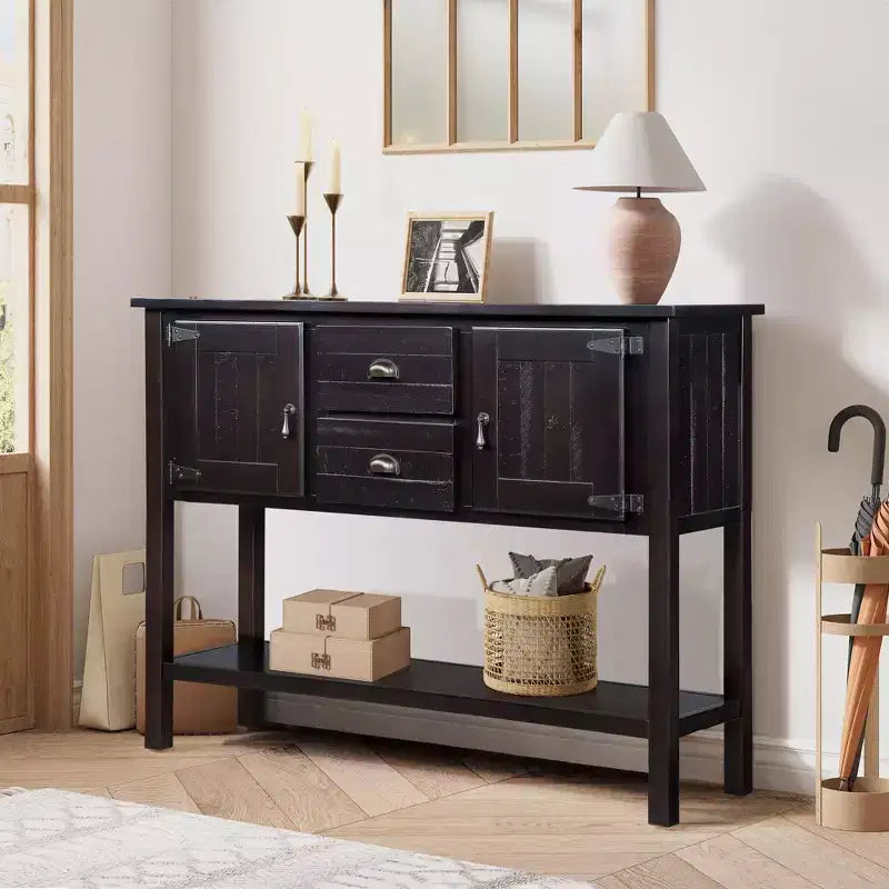 TUYOHW 48 Mobile Credenza Consolle in Legno Massello di Pino, Armadietto con 2 Cassetti, 2 Ante, Ripiano Inferiore, Madia per Cucina, Sala da Pranzo