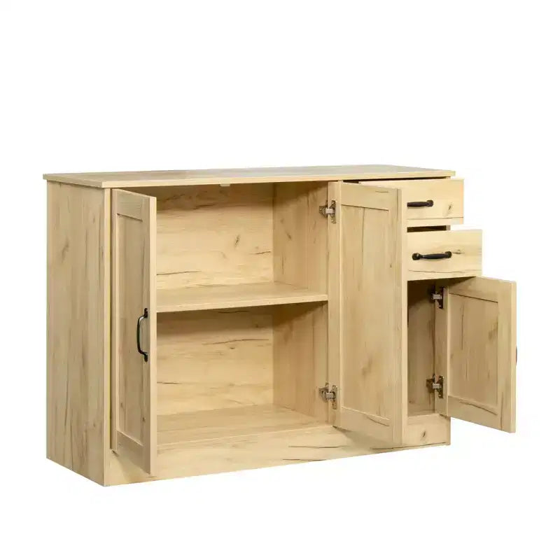 TUYOHW 43.3 Credenza Moderna in Legno, Mobile Contenitore con 2 Ante, 2 Cassetti, Scaffale Rimovibile, Mobiletto di Servizio con Finitura Rovere per Sala da Pranzo, Soggiorno