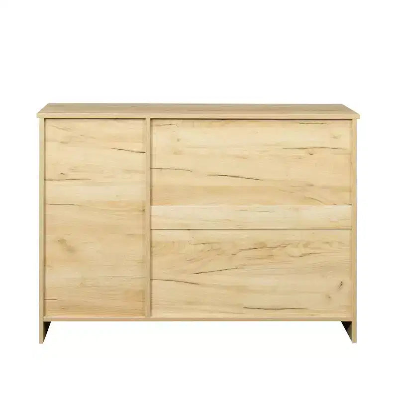 TUYOHW 43.3 Credenza Moderna in Legno, Mobile Contenitore con 2 Ante, 2 Cassetti, Scaffale Rimovibile, Mobiletto di Servizio con Finitura Rovere per Sala da Pranzo, Soggiorno