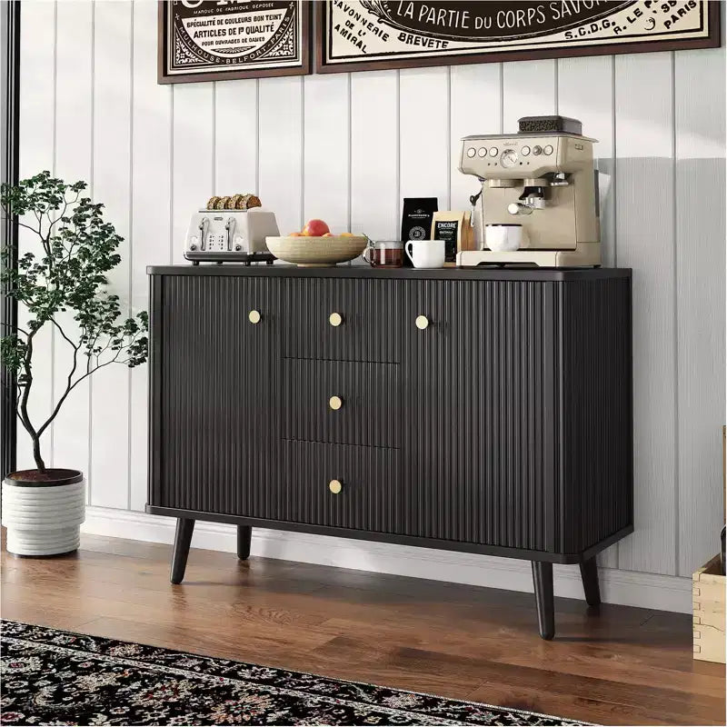 Madia/credenza moderna con scanalature da 47 pollici con 3 cassetti, mobile contenitore da cucina sottile, mobile bar in legno per sala da pranzo e soggiorno