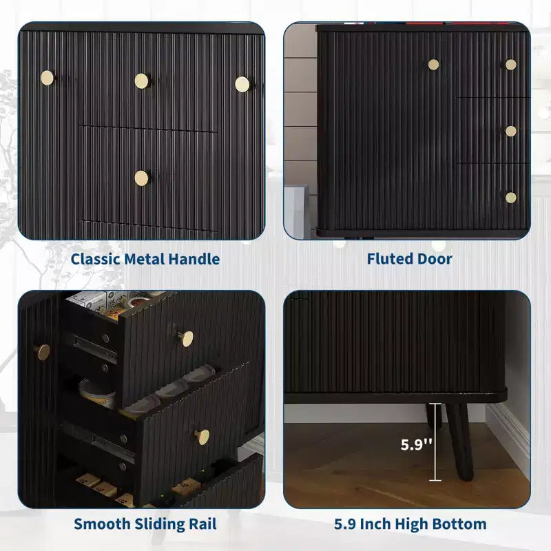Madia/credenza moderna con scanalature da 47 pollici con 3 cassetti, mobile contenitore da cucina sottile, mobile bar in legno per sala da pranzo e soggiorno