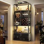 Besiost Mobile Bar per Vino a Colonna da 82,6" con Luci LED e Prese Elettriche