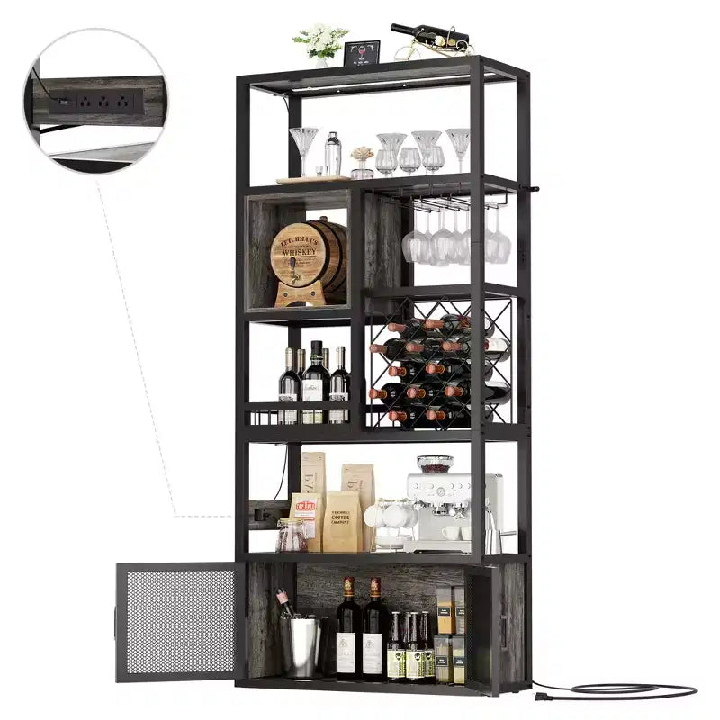 Besiost Mobile Bar per Vino a Colonna da 82,6" con Luci LED e Prese Elettriche