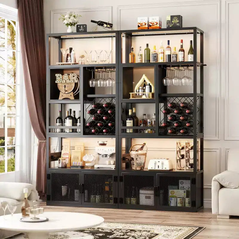 Besiost Mobile Bar per Vino a Colonna da 82,6" con Luci LED e Prese Elettriche