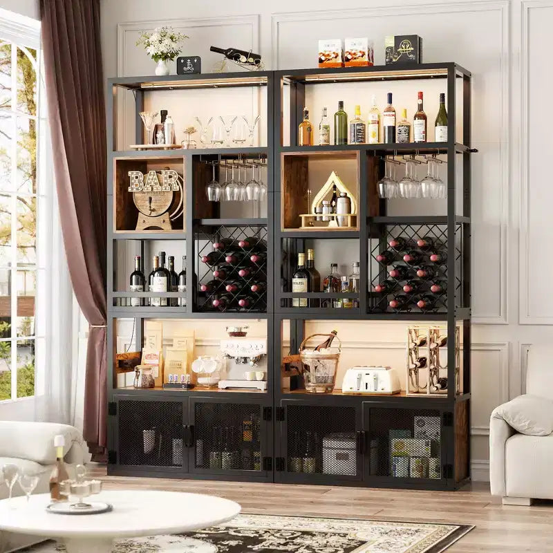 Besiost Mobile Bar per Vino a Colonna da 82,6" con Luci LED e Prese Elettriche