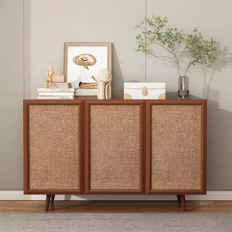 Meuble TV console de rangement d'entrée de style campagnard, buffet d'appoint avec portes et étagères
