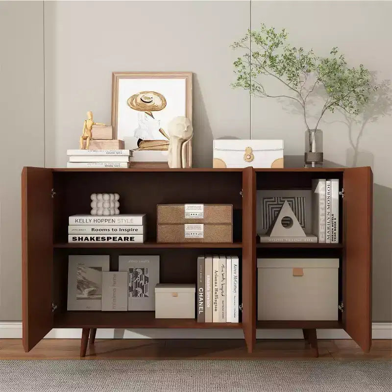 Meuble TV console de rangement d'entrée de style campagnard, buffet d'appoint avec portes et étagères