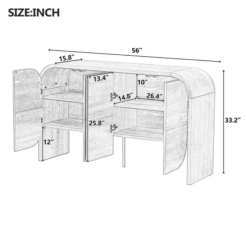 Madia a quattro ante in stile retrò, credenza in legno con ampio spazio contenitivo e angoli arrotondati, perfetta per soggiorno o ingresso, nera, 74 cm.