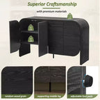 Madia a quattro ante in stile retrò, credenza in legno con ampio spazio contenitivo e angoli arrotondati, perfetta per soggiorno o ingresso, nera, 74 cm.