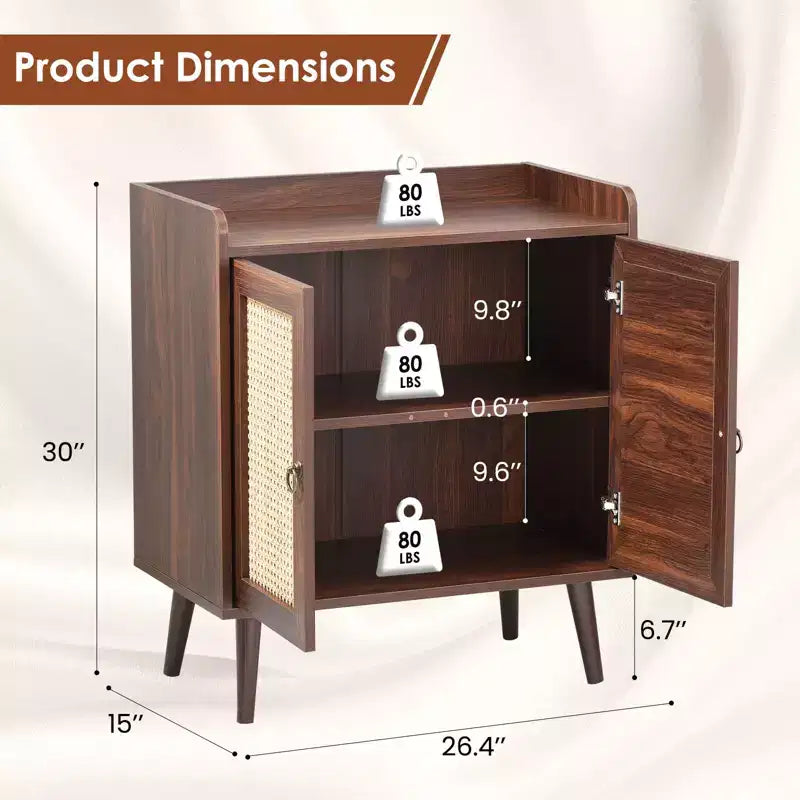 TUYOHW Meuble de rangement pour buffet, buffet de cuisine avec portes en rotin, bande de déflecteur de bureau, armoire console Credenza pour salle à manger, salon