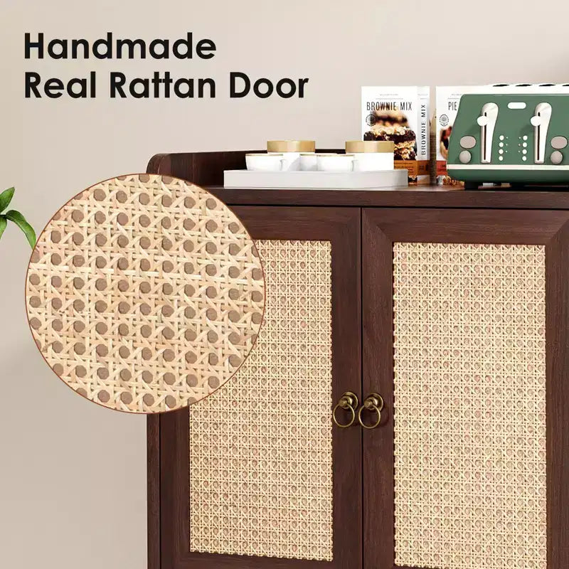 TUYOHW Meuble de rangement pour buffet, buffet de cuisine avec portes en rotin, bande de déflecteur de bureau, armoire console Credenza pour salle à manger, salon