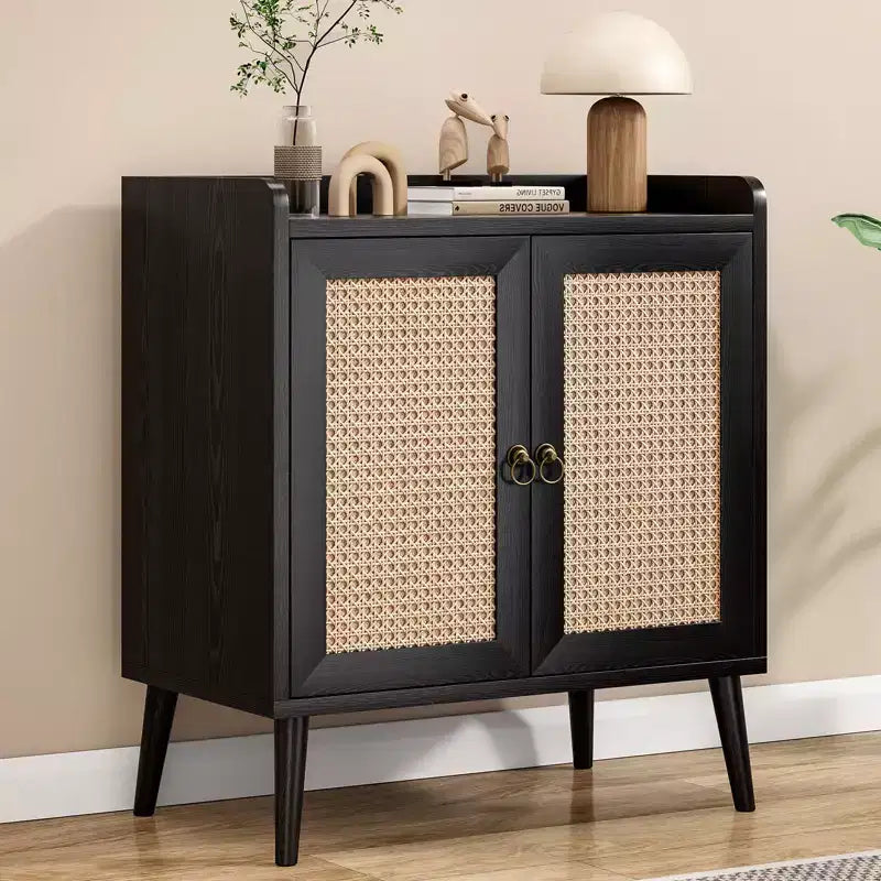TUYOHW Mobile Buffet, Credenza da Cucina con Ante in Rattan, Striscia Deflettore da Tavolo, Consolle Credenza per Sala da Pranzo, Soggiorno